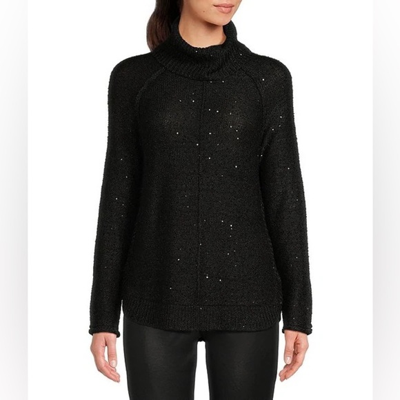 332.NWT Reba Women's Black Sequin Turtleneck Sweater Small - Picture 1 of 10